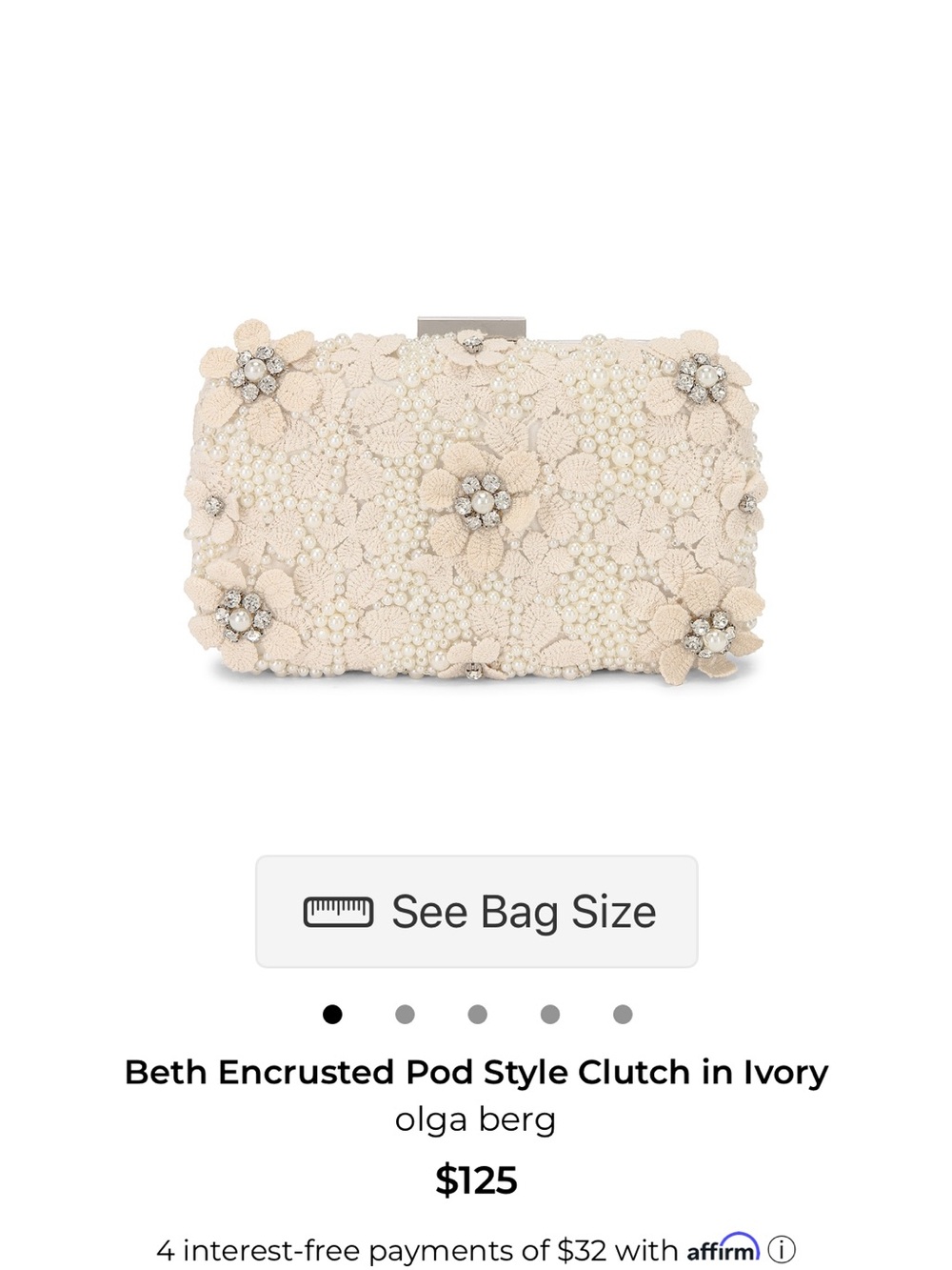 Olga Berg Floral Pearl-Encrusted Pod Clutch in Ivory